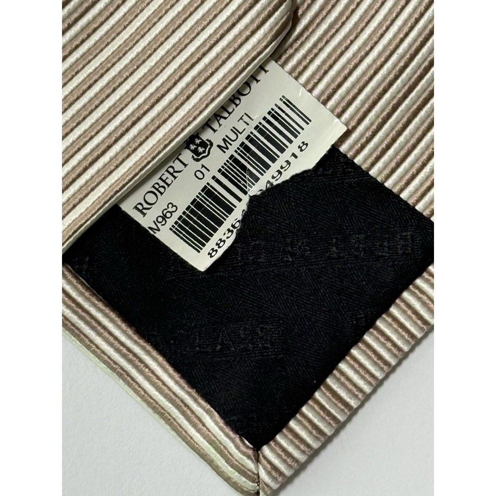 NWT ROBERT TALBOTT 100% Silk Tie Cream/Beige Striped - Made In USA - EUC - Picture 7 of 12